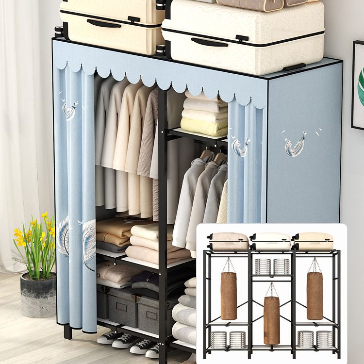 Stainless Steel Frame Wardrobe Armoire Modern Style Wardrobe Cabinet with Clothing Rod