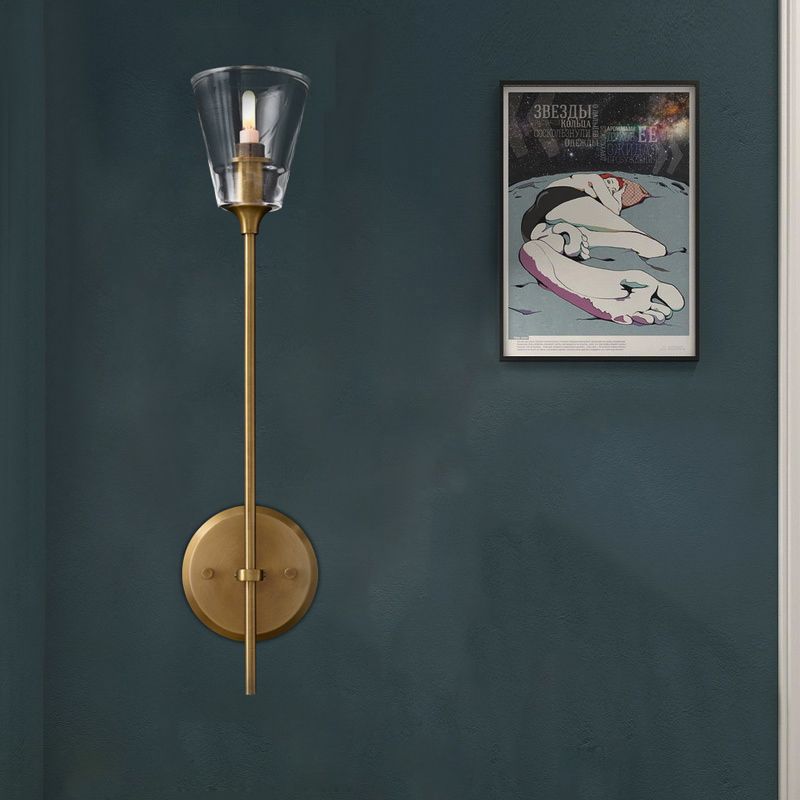 Black / Brass Finish crayon bras mur Wallchiere vintage métallique 1/2 lampe murale des ampoules avec une teinte en verre effilée transparent