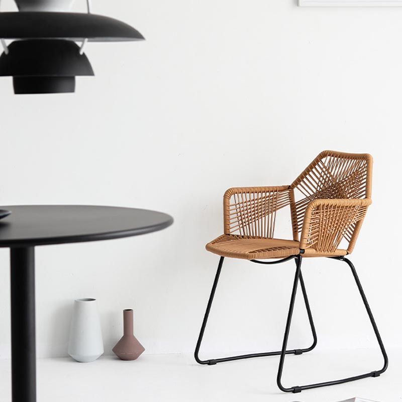 Rattan Dining Arm Chair Contemporary Dining Chair with Black Base