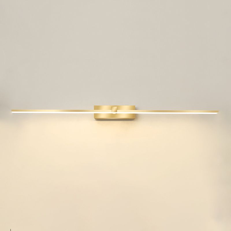 Strip Minimalist Mirror Light Nordic Style LED Wall Sconce in Gold for Bathroom