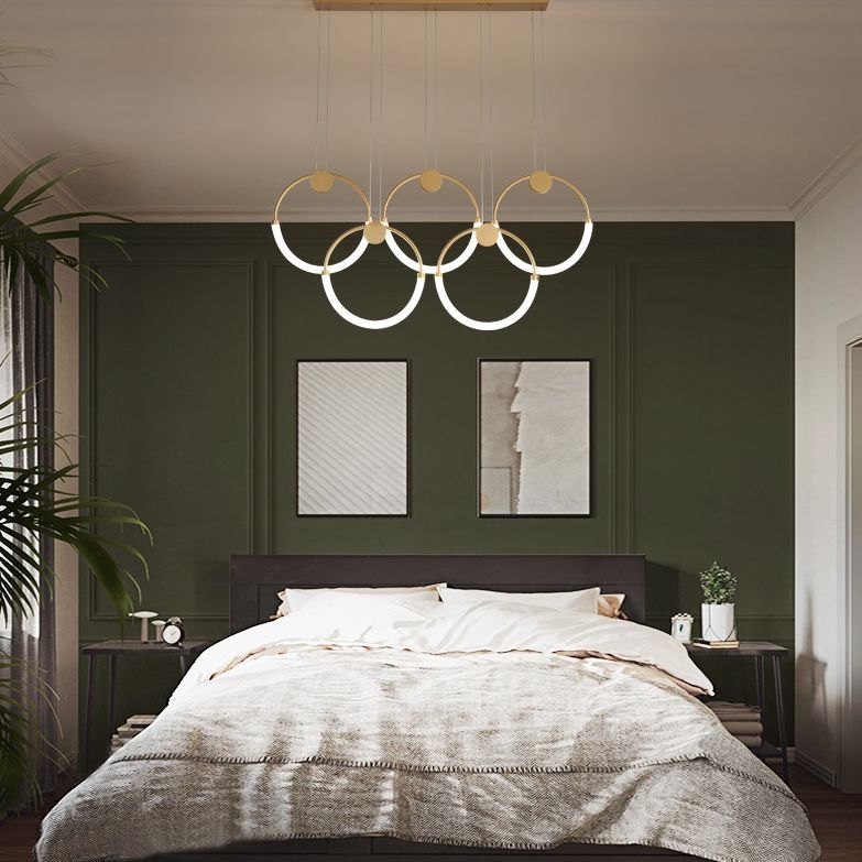 Minimalistic Ring Pendant Lighting Acrylic Living Room LED Island Ceiling Light in Gold