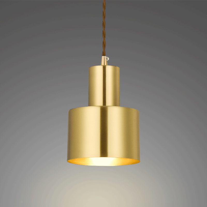 Gold Cylindrical Single Pendant Light Fon de fer forgé lampe pour les espaces intérieurs