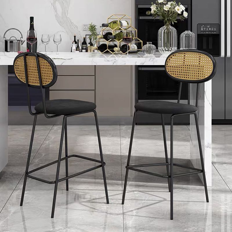 Industrial Upholstered Bar Chair Rattan Weave Low Back Bar Stool