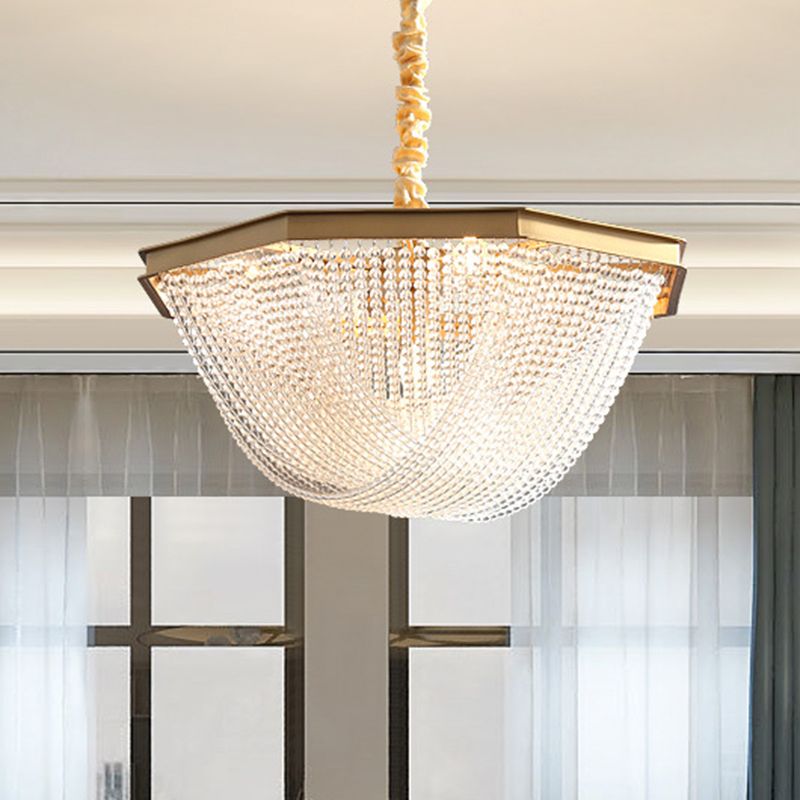 Accesorio de iluminación de lámpara de domo Postmoderna hilo de cristal 5/6 luces doradas lámpara colgante