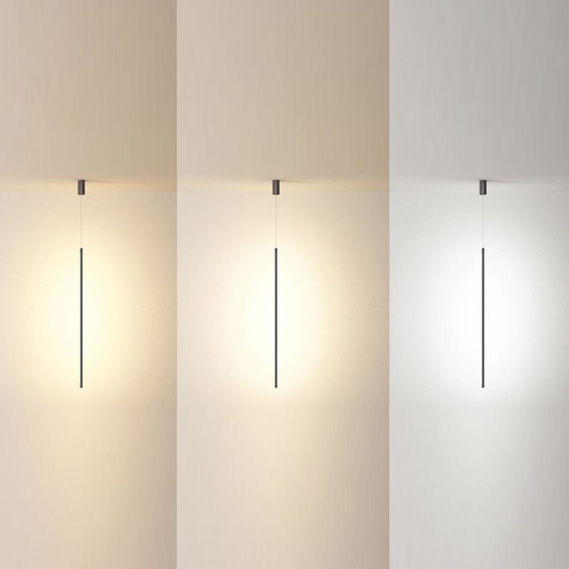 Simple Modern Style Long Line Shape Chandelier Aluminum 1 Light in Black for Living Room Bedroom