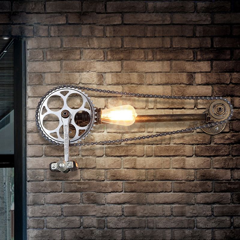 Iron Gear Bike Wall Lamp Lagerhaus 1 Leichtes Restaurant Wandmontage Licht in Bronze mit Rohrarm