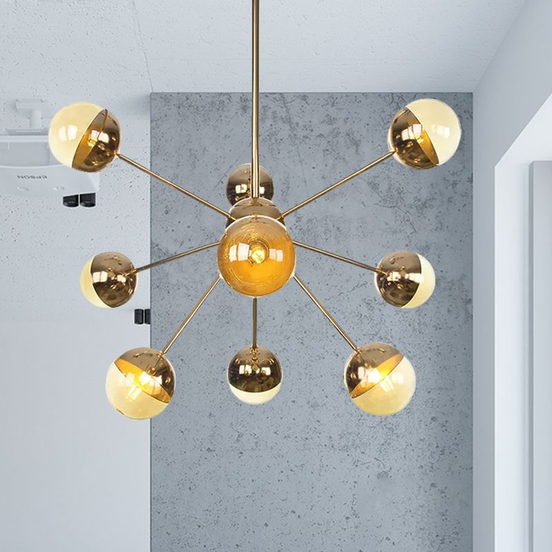 Semi-encastré Globe pour salle à manger, verre blanc/transparent/gris fumée, 9/12/15 lumières, luminaire semi-encastré contemporain en cuivre/chrome/or