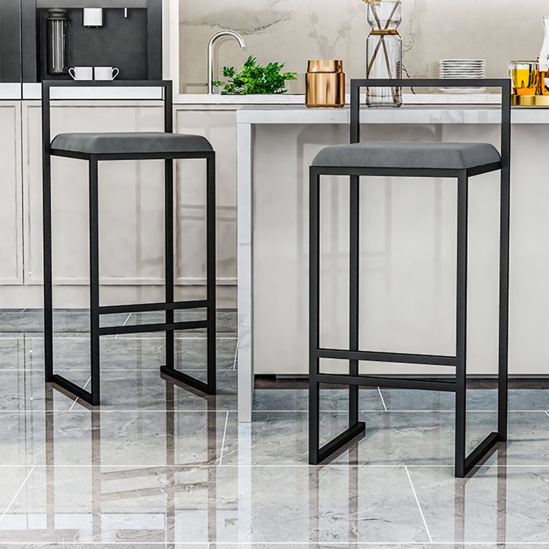 Modern Backrest Armless Counter Stool Iron Kitchen Bar Stool with Velvet Cushion and Pedal