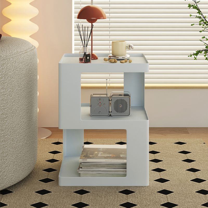 Ultra-Modern Side End Snack Table with Metal Shelves Bedroom Side Table in White