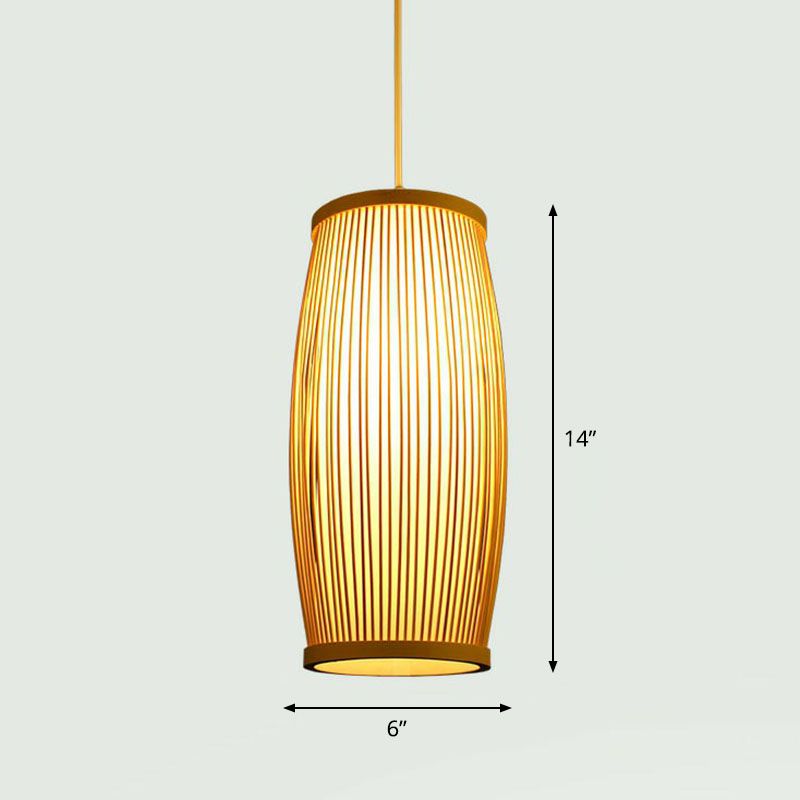 Handcrafted Ceiling Light Chinese Style Bamboo Single Restaurant Hanging Pendant Light in Wood