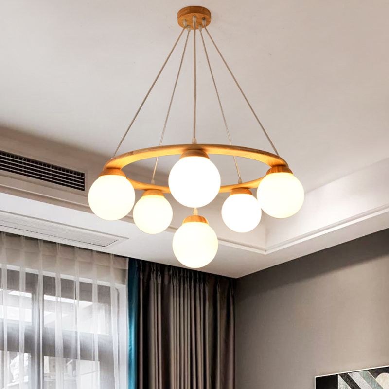 Moderne verstellbare hölzerne Kronleuchterdecke Hängeleuchte mit Glasschatten