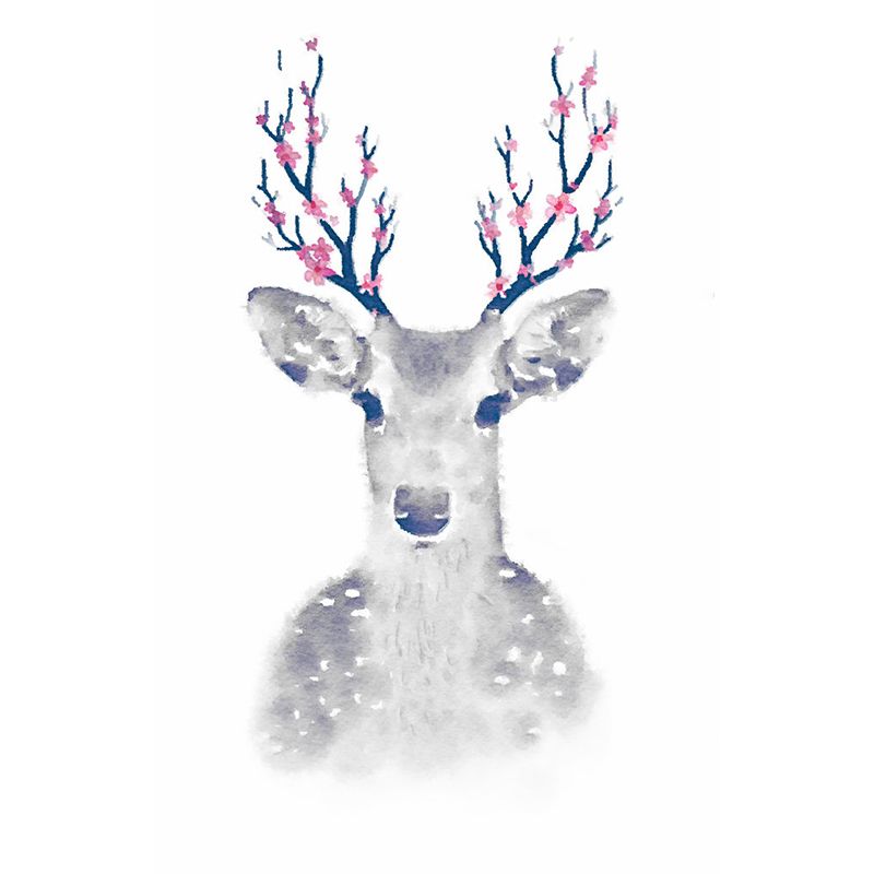 Full-Size Animal Wall Murals for Accent Wall Sika Deer Wall Covering in Grey, Washable