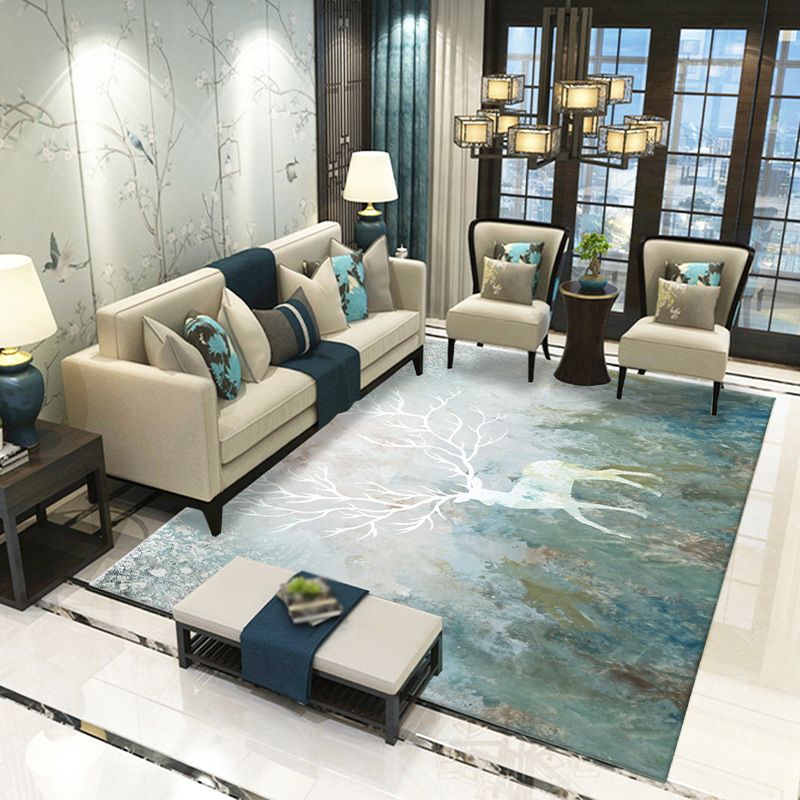 Natural Feather Pattern Carpet Polyester Indoor Rug Non-Slip Backing Area Rug for Living Room