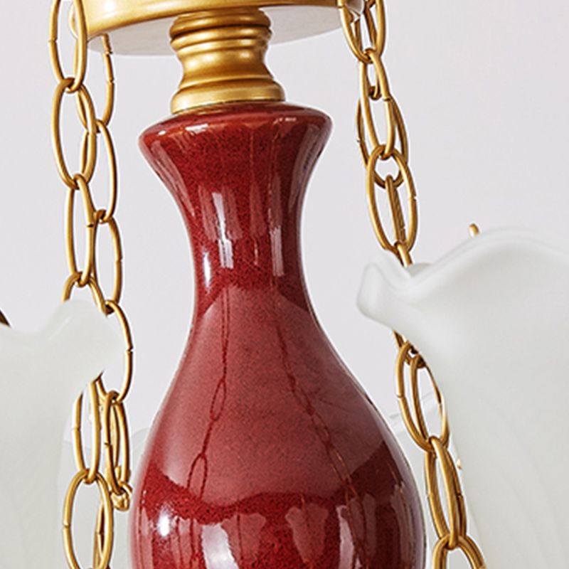 White Glass American Chandelier Gold Multi Light Hanging Light for Restaurant