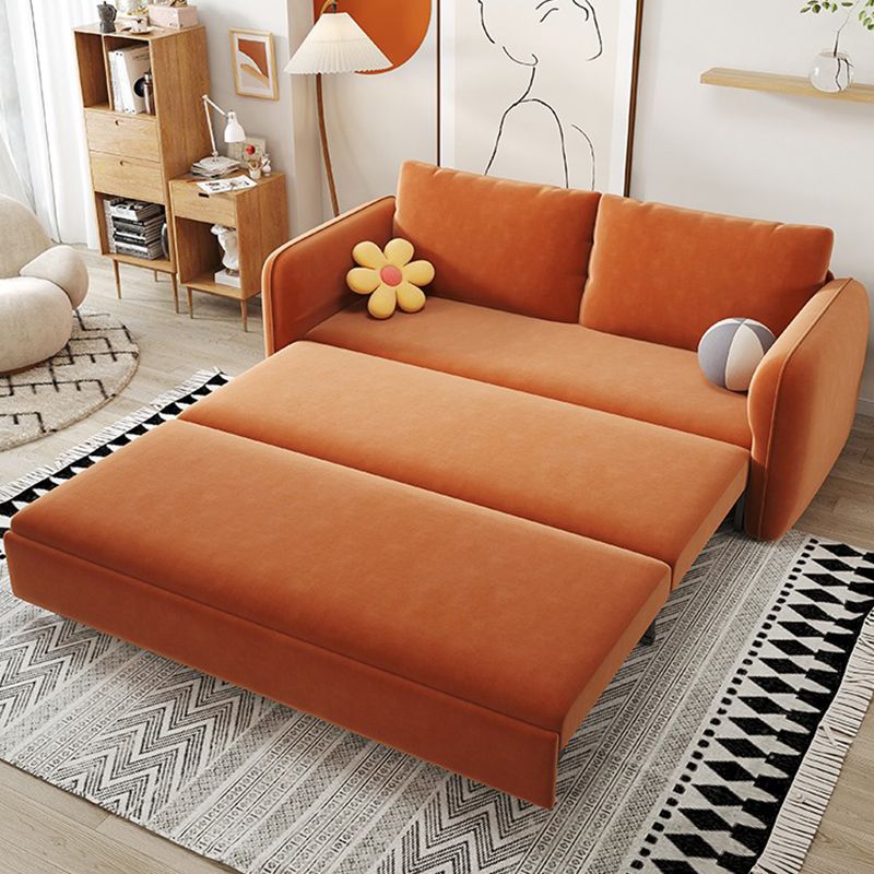 32.67" Wide Futon Sofa Bed with Storage Foldable Orange Synthetic Fiber