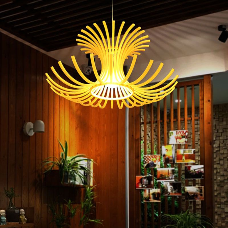 Japonés 1 cabecera beige beige acampado accesorio de iluminación suspendida con sombra de bambú