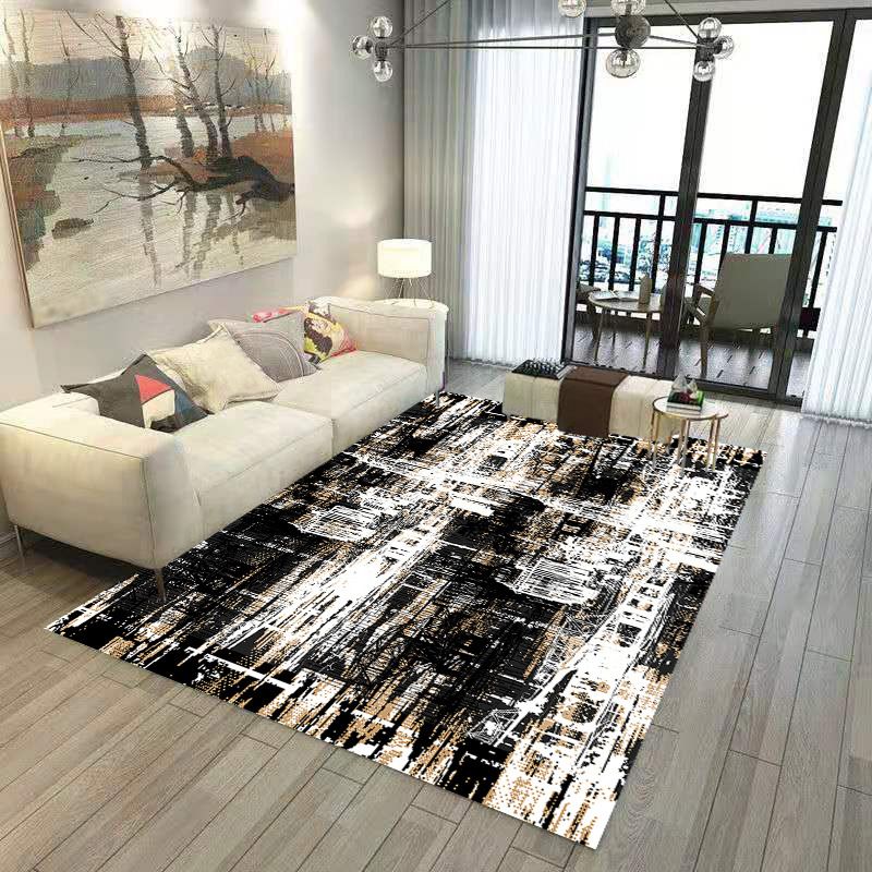 White Abstract Pattern Rug Polyester Casual Rug Non-Slip Backing Area Rug for Living Room