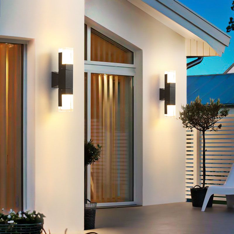 Zeitgenössische Aluminiumwand -Wandleuchte im Freien mit schwarzem LED -Wand montiertes Licht