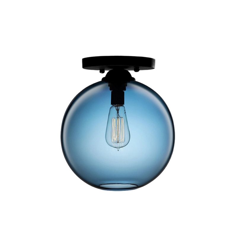 Globe Shade Semi Flush Salle à manger Rouge/Marron/Bleu Verre Style Industriel 1/2 Lumière Plafonnier Noir