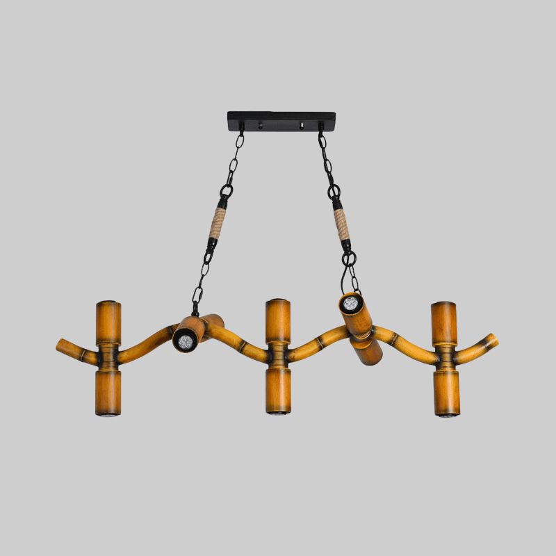 Metal Brown Island Lighting Fixture Wave 10 Lights Factory Pendant Light with Pipe Shade and Rope