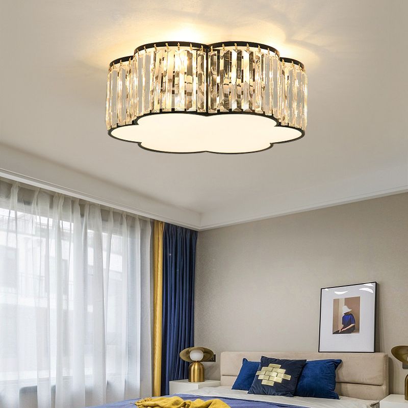 Plafonnier LED en cristal fleuri dans un style de luxe moderne en fer forgé pour chambre à coucher