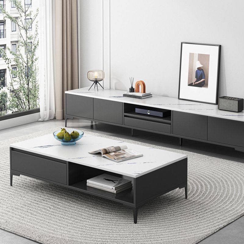 Glam 4 Legs Coffee Table Artificial Panel Rectangular Home Cocktail Table