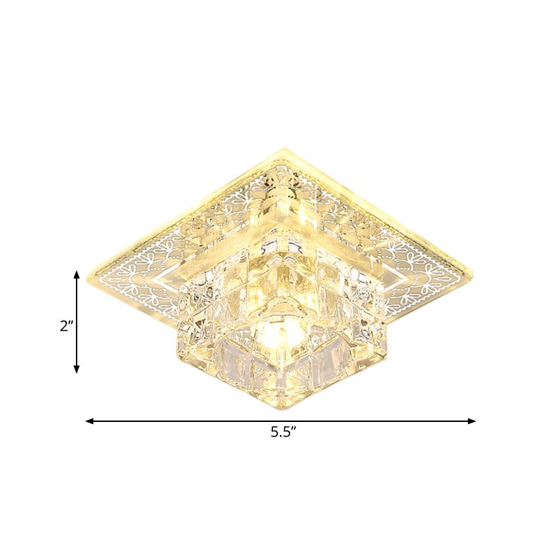 Modernist Square Ceiling Mounted Light LED Clear Crystal Block Flushmount Lighting in White/Warm Light
