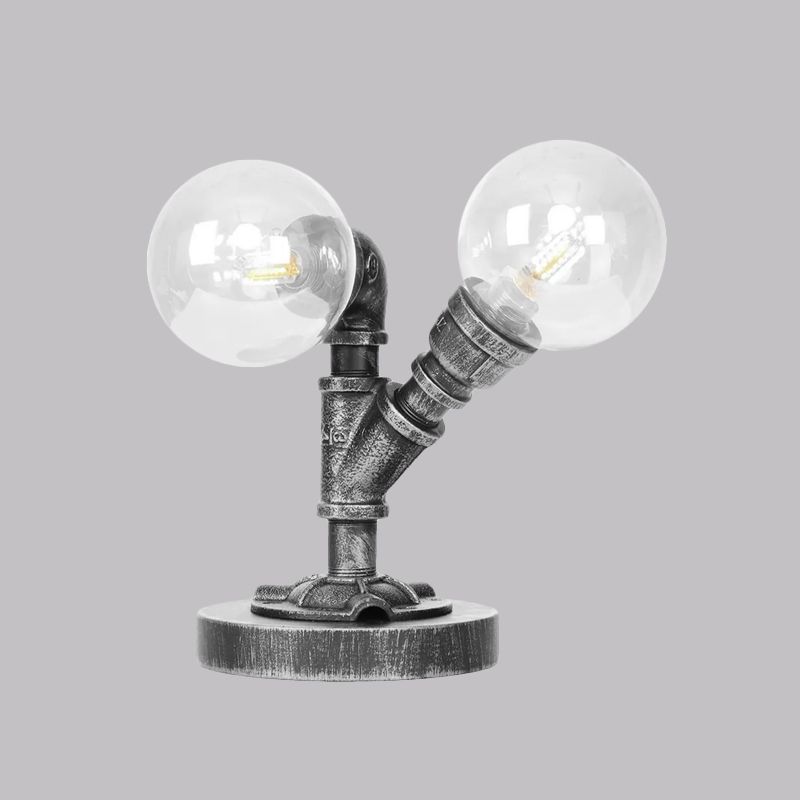 Tarea de sombra redonda de vidrio transparente/ámbar iluminación vintage estilo 2 luces lámpara de escritorio de cafetería en plata antigua/bronce