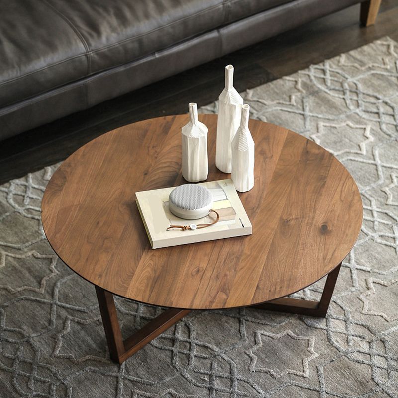 Cross Legs Coffee Table Brone Solid Wood Round Coffee Tables