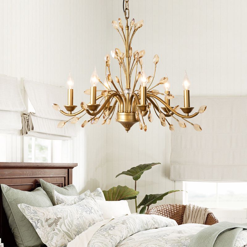 Bernsteinkristallzweig Anhänger Kronleuchter rustikaler Schlafzimmer Suspensionsbeleuchtung in Gold