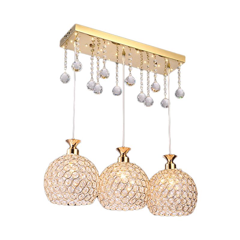 Ball Crystal Encrusted Multi Pendant Contemporary 3 Bulbs Gold Finish Hanging Lighting