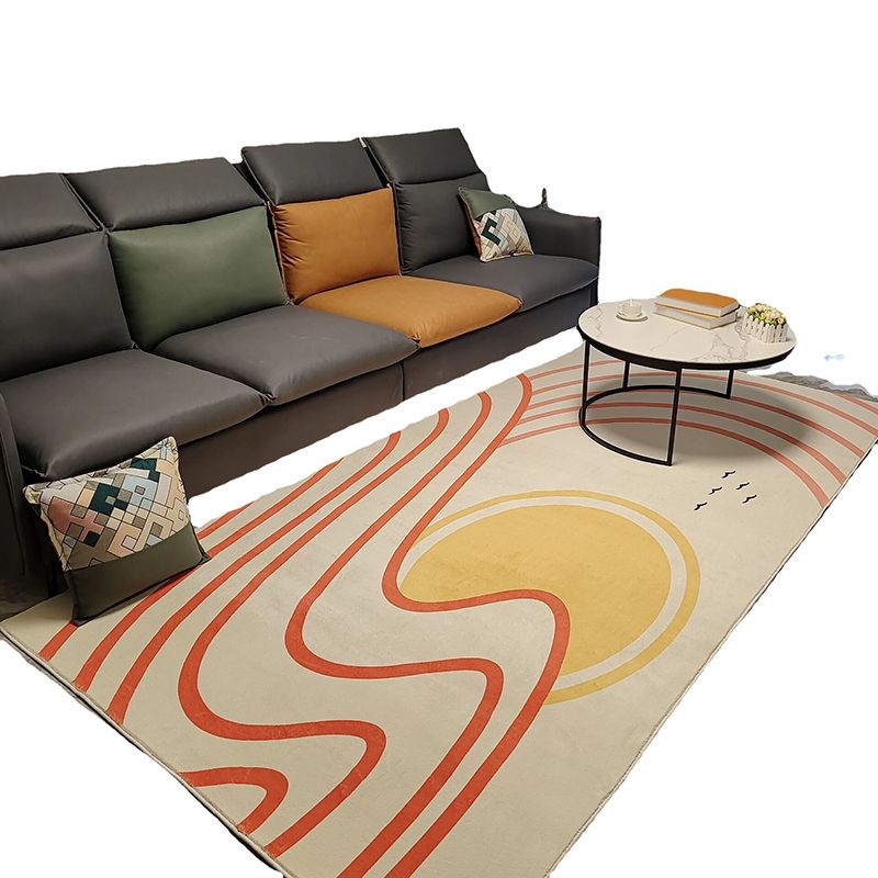 Simple Carpet Nordic Orange Tone Carpet Polyester Stain Resistant Carpet for Home Decor