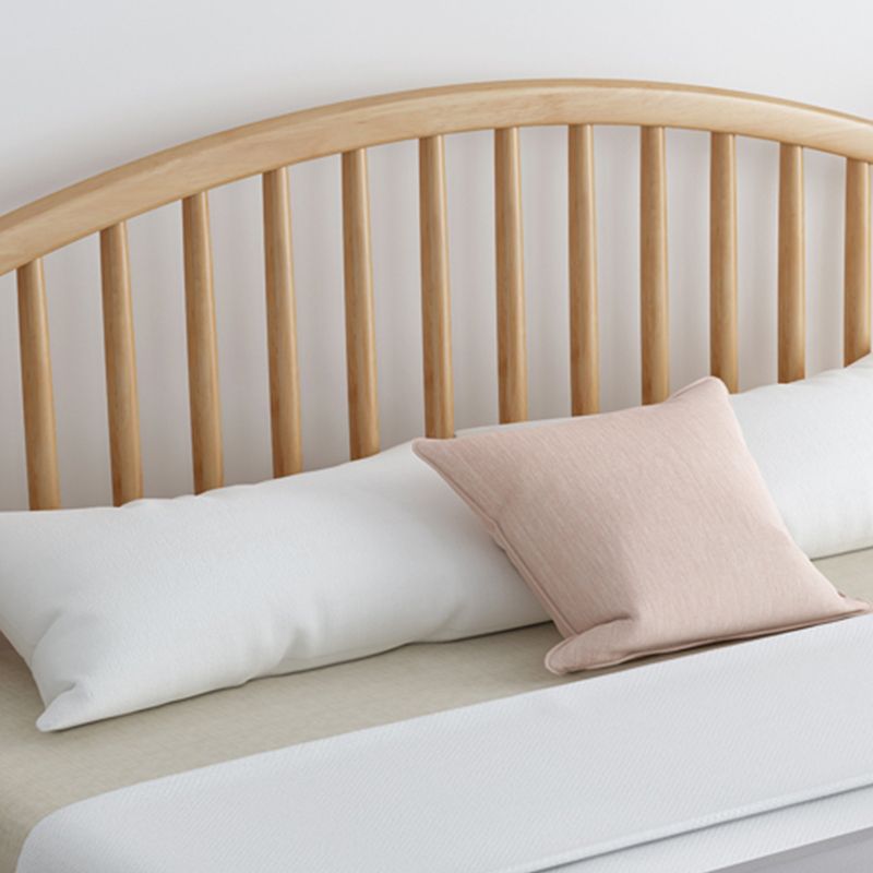 Scandinavian Natural Rubberwood Bed with Arched Slat Headboard