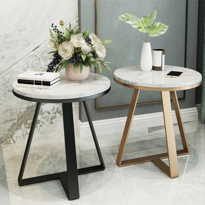 Round Marble End Table Set Glam Dia 19.7-In Sofa Side Accent Table