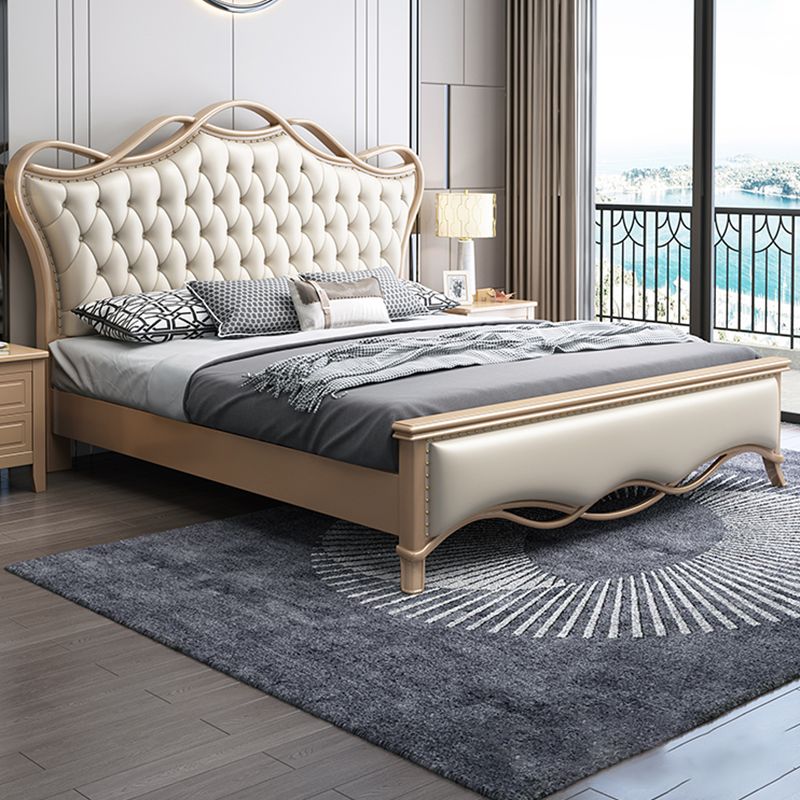 Glam Solid Wood Mattress Included with Headboard Camelback Panel Standard Bed