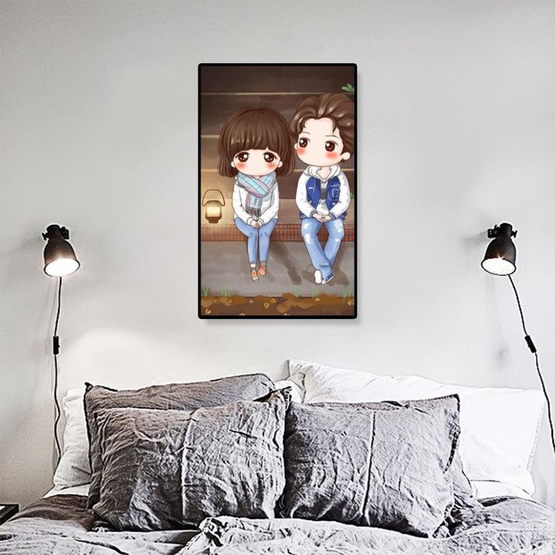 Cartoon Young Girl Art Print Soft Color Figure Drawing Canvas for Bedroom, Multiple Sizes