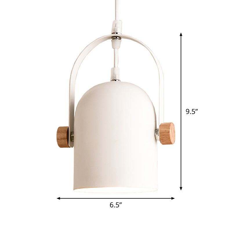 Nordic 1 Light Ceiling Pendant Metallic White Elongated Dome Hanging Light with Wood Lock and Adjustable Handle