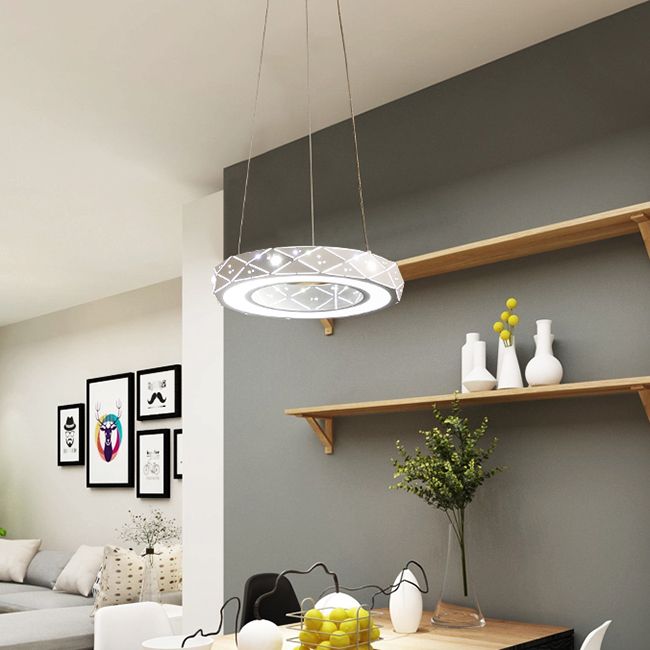 1/2/3-Light Dining Room Pendant Light with Ring Acrylic Shade White Ceiling Chandelier in Warm/White Light
