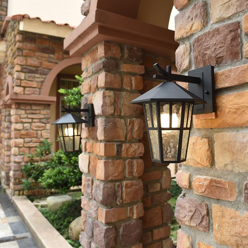 Retro Style Glass Wall Light Geometric Single Light Wall Sconce for Outdoors