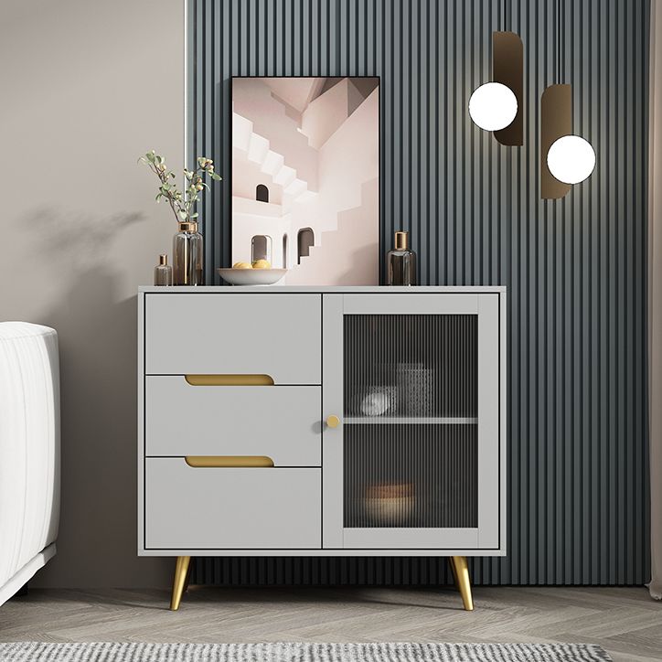 35.5"L Glass Door Wood Sideboard Modern Credenza with Storage and Drawer for Living Room