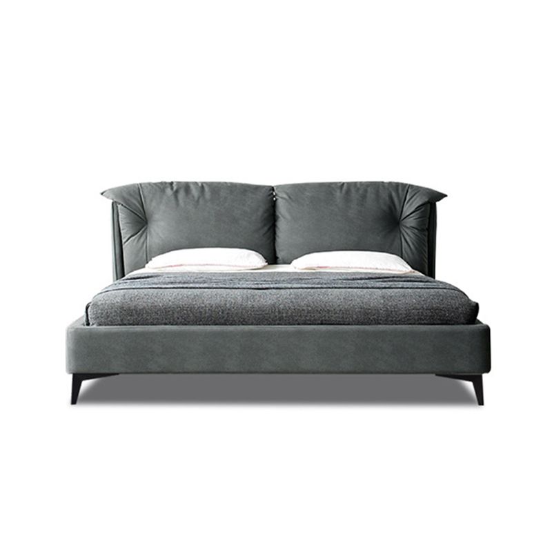 Grey Standard Bed with Rectangular Panel Headboard and Metal Legs