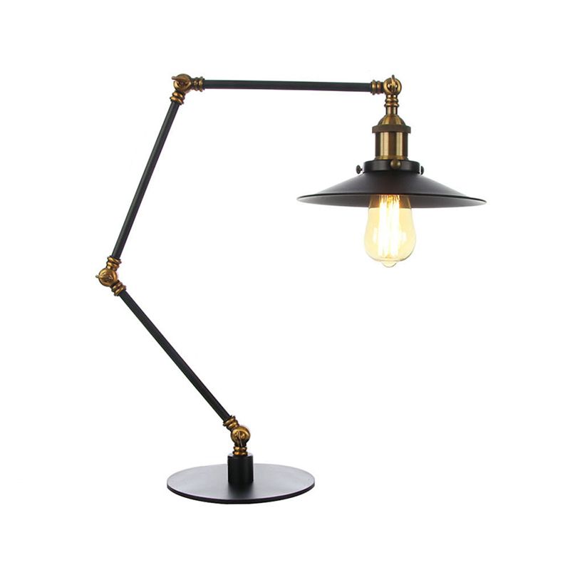 Metal Flared Shade Table Lamp Farmhouse Style 1 Light Adjustable Black/Brass Finish Table Lighting for Bedroom
