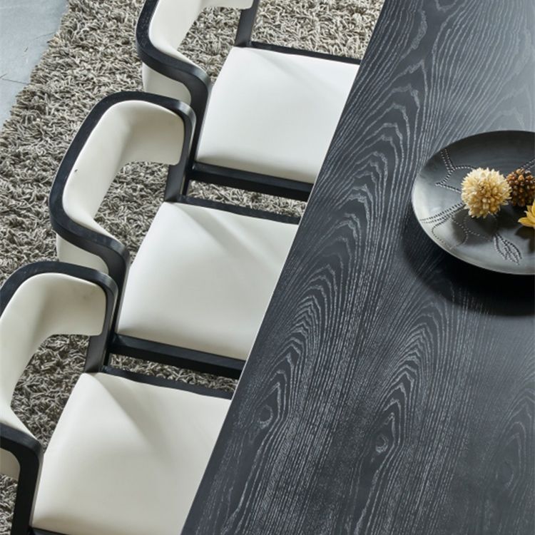 Rectangle Industrial Dining Table Black Ashwood Solid Wood Fixed Table