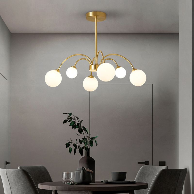 Gold Multi Head Chandelier Light Fixtures Simple Glass Hanging Chandelier for Living Room