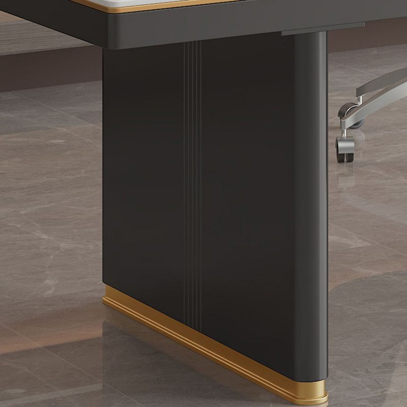 Rectangular Shape Contemporary Office Desk Stone Task Desk with 2 Legs in White and Black