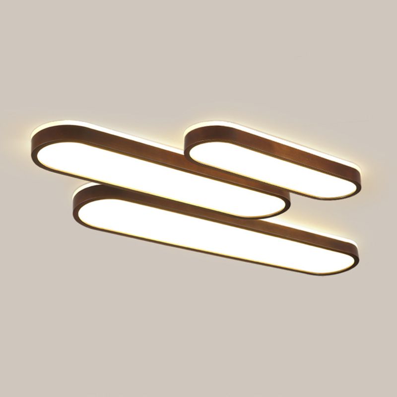 Lampe encastrée ovale marron foncé, plafonnier LED simple en bois avec Design rétroéclairé
