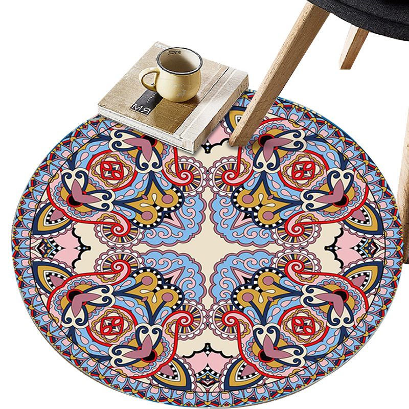 Art Deco Moroccan Rug Multi-Colored Mandala Rug Pet Friendly Machine Washable Anti-Slip Rug for Bedroom