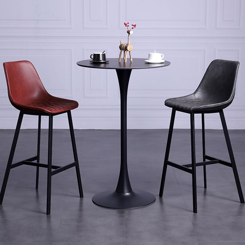 Taburete de bar con respaldo bajo de cuero envejecido, taburete alto industrial para interiores con asiento tipo cubo