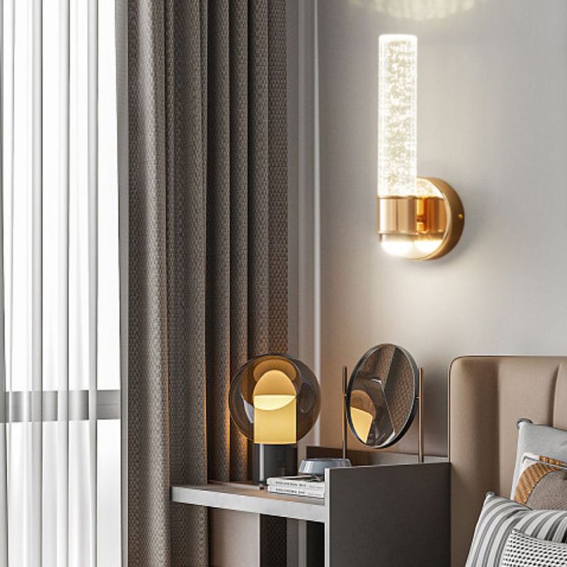 Modern Metal Wall Sconce Cylinder Shape Wall Light with Crystal Shade for Dining Room
