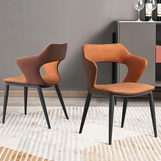 Sillas de comedor con respaldo abierto, sillones de comedor tapizados con patas de metal (juego de 2)